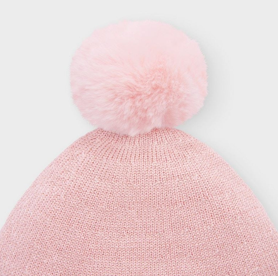 9312 Mayoral Lurex Puff Scarf, Beanie, & Mitten Set, Blush Pink