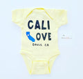 Cali Love, Davis CA Custom Print Snap Bodysuit, Sunshine Yellow