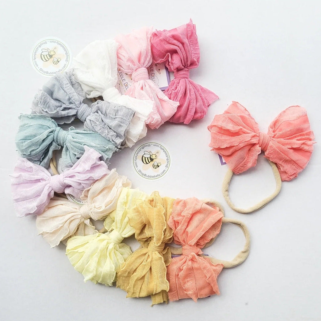 4.5" Shabby Chic Crinkle Bow & Soft Nylon Headband (CLICK FOR COLOR OPTIONS)