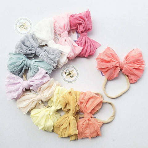 4.5" Shabby Chic Crinkle Bow & Soft Nylon Headband (CLICK FOR COLOR OPTIONS)