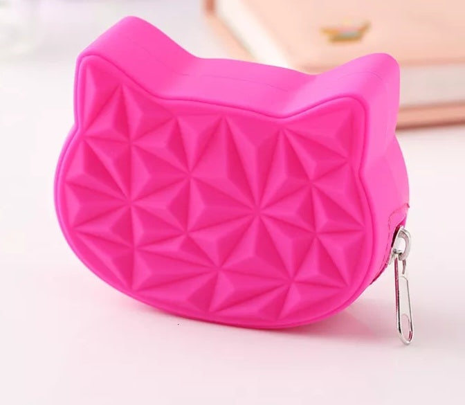 Squishy Silicone Coin Purse, Kitty, Brights, Hot Pink