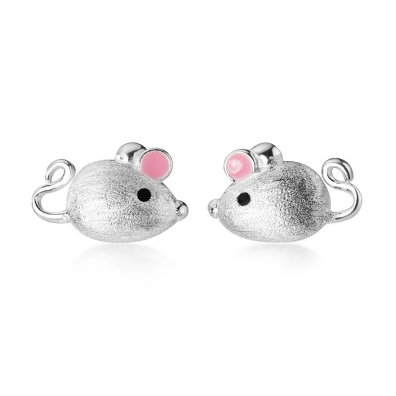 925 Sterling Silver Kids Pierced Earrings Little Mouse Studs