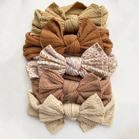 6.5" Textured Bow Headwrap, Cable Pattern Stretchy Soft Nylon Headband (CLICK FOR COLOR OPTIONS)