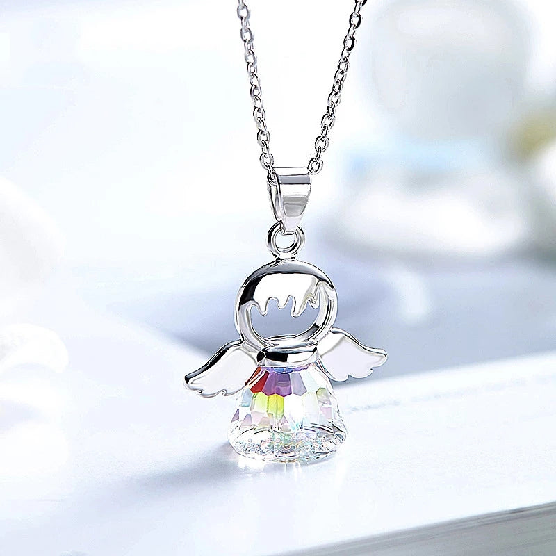 Swarovski crystal kids necklace angel pendant ab 1