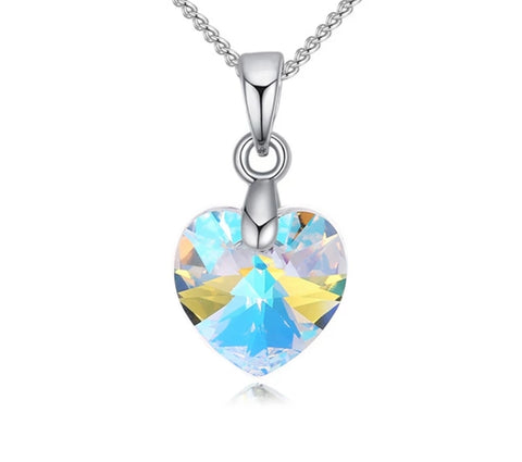 Swarovski Elements Austrian Crystal, Sweetheart Pendant Necklace, Iridescent AB Crystal