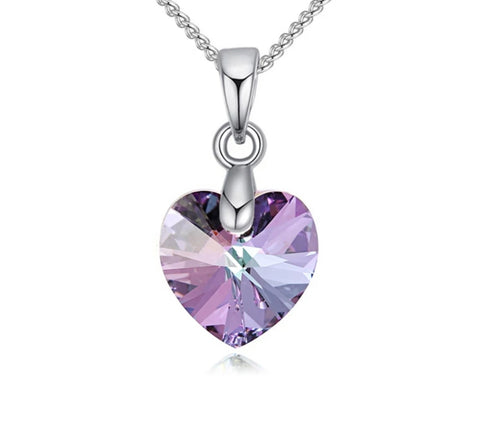 Swarovski Elements Austrian Crystal, Sweetheart Pendant Necklace, Purple