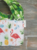 cotton flannel handmade bib, flamingos, palm leaves, & pineapple print
