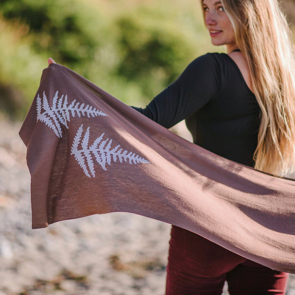 Knit Hand-Printed Jersey Scarf, White Fern Coco