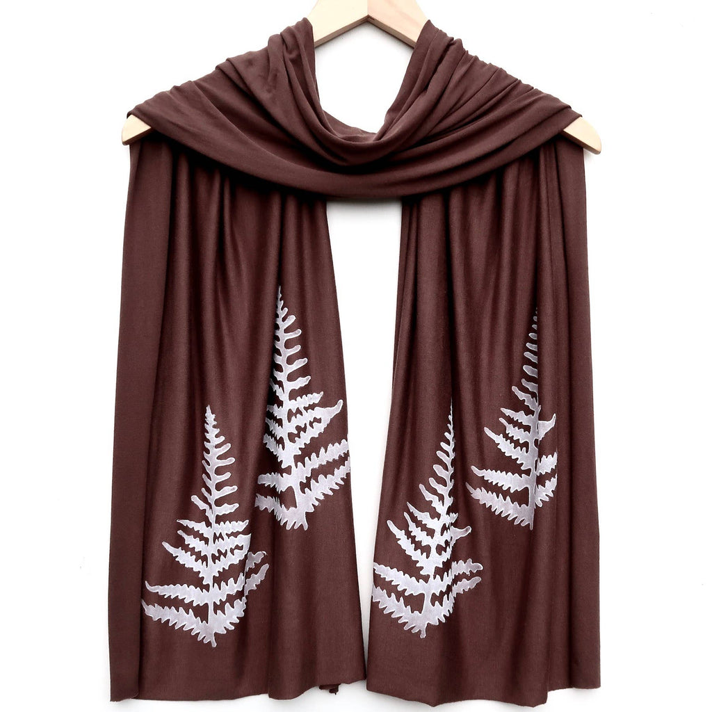Knit Hand-Printed Jersey Scarf, White Fern Coco