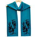 Ladies Hand-Printed Skinny Jersey Scarf, Black Botanical Teal