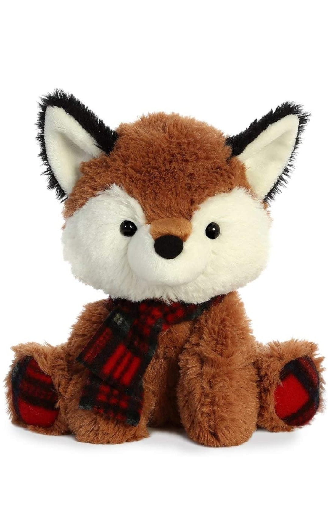 Aurora cuddly plaid fox plush, front view