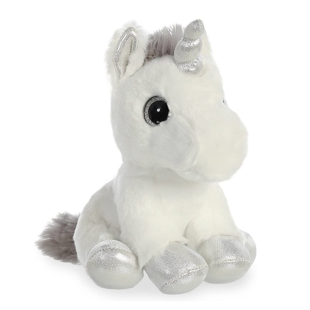 Aurora silver unicorn plush, front view