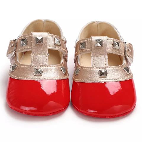 Girls Dress Shoes, Patent Leatherette Mini Valentina Studded Classics, Candy Apple Red