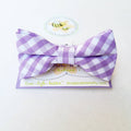 Boys adjustable bow tie, lavender and silver check, front view