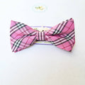 Boys adjustable bow tie, pink plaid, front view