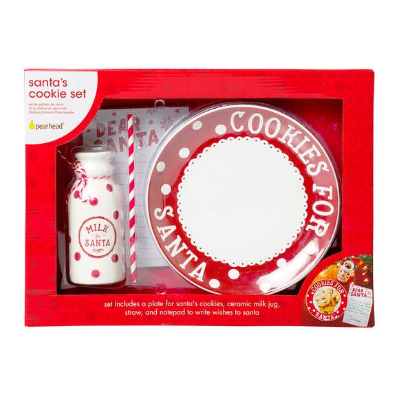 Cookies for Santa 3-piece set in gift box: milk jug with straw, wish list notepad and cookie plate