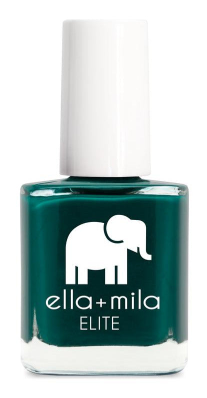 ella + mila cruelty-free natural, kid-friendly nail polish, party in bottle sparkly dark green multi-glitter