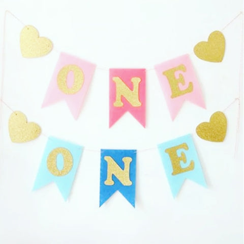 Birthday Pennant, First Birthday, "one", Pink or Blue