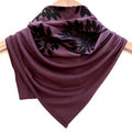 Women's hand-printed jersey bandana, black allium plum, bandana