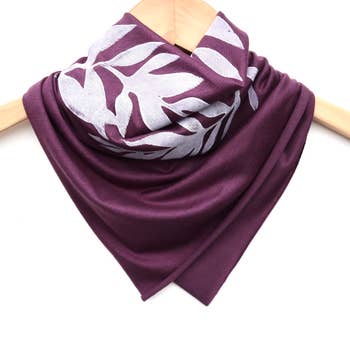 Women's hand-printed jersey bandana, white laurel plum, bandana