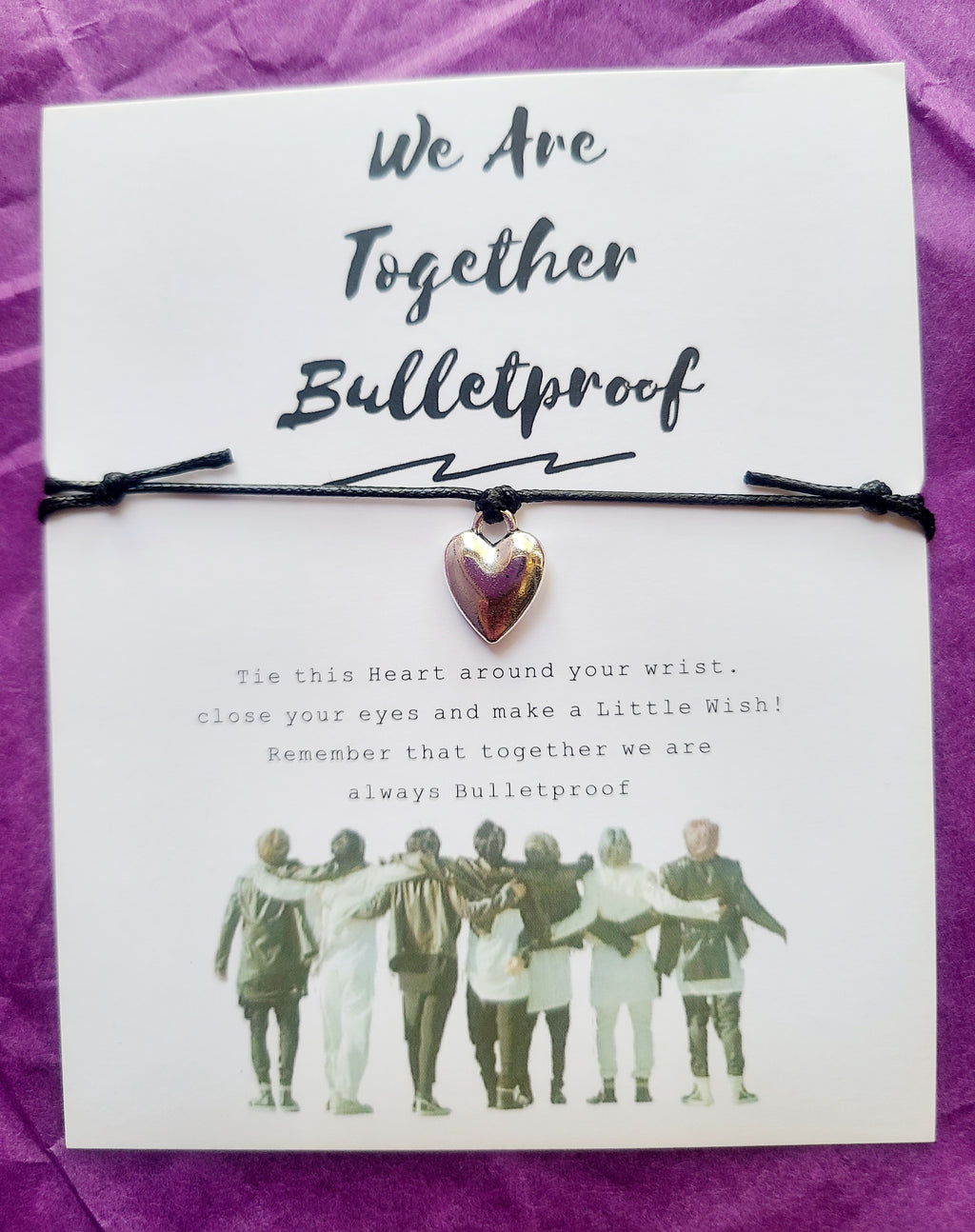 Handmade heart charm bracelet, Bulletproof, on card