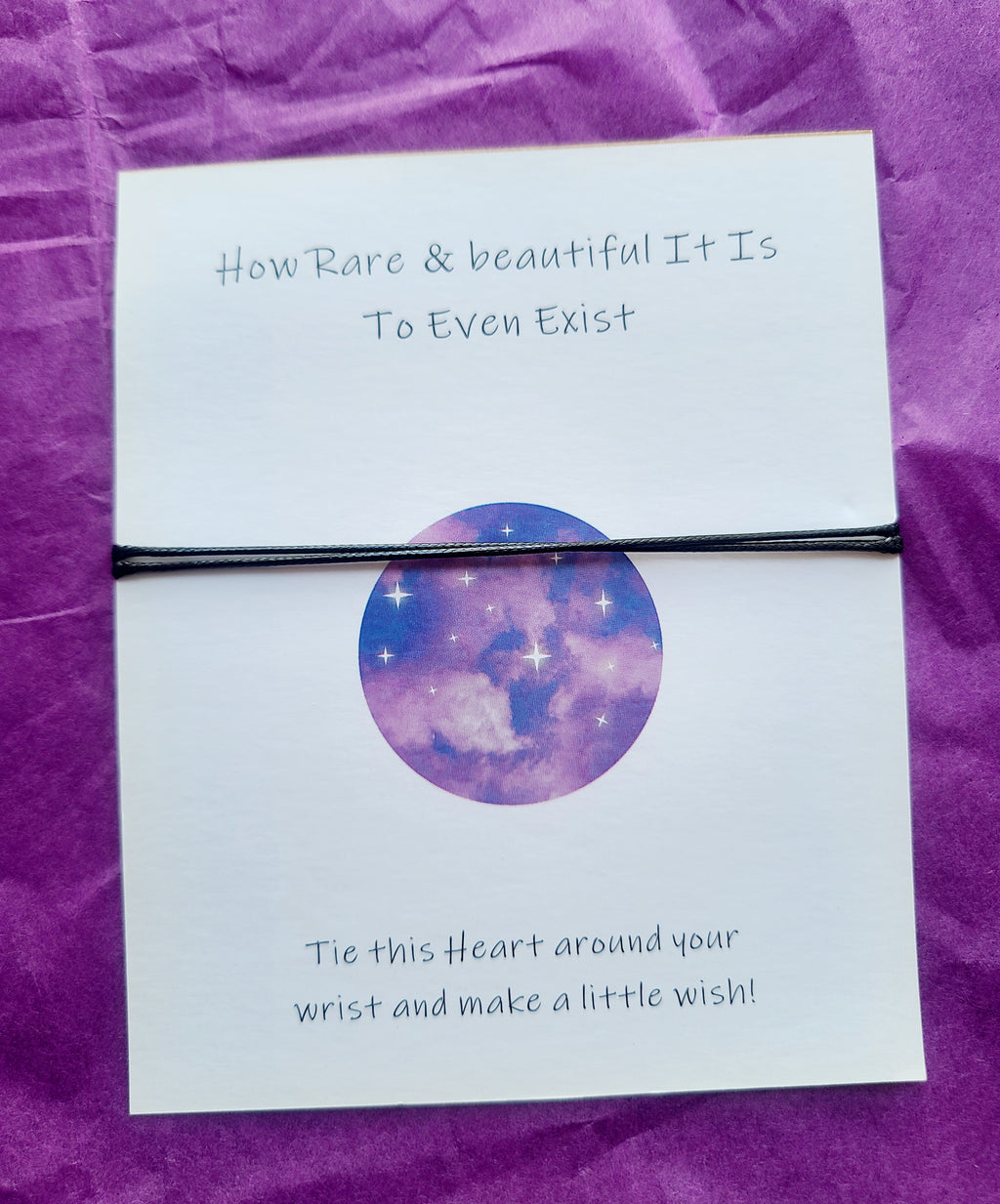 Handmade heart charm bracelet, I Purple You, card back
