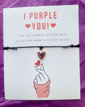 Handmade heart charm bracelet, I Purple You, on card