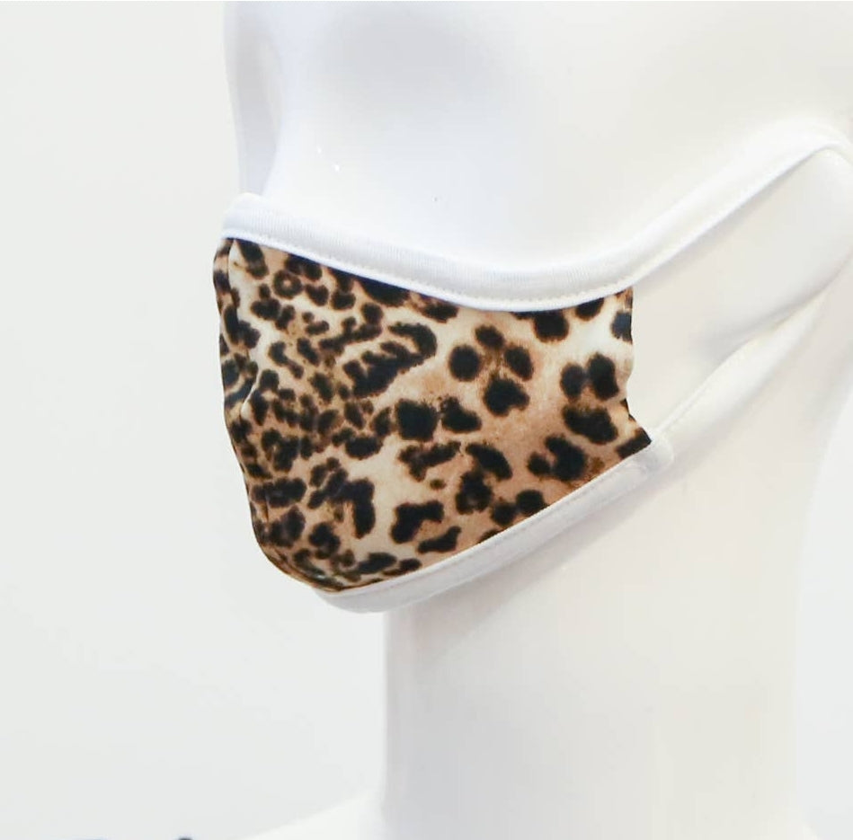 Kids cotton face mask, leopard print, front view