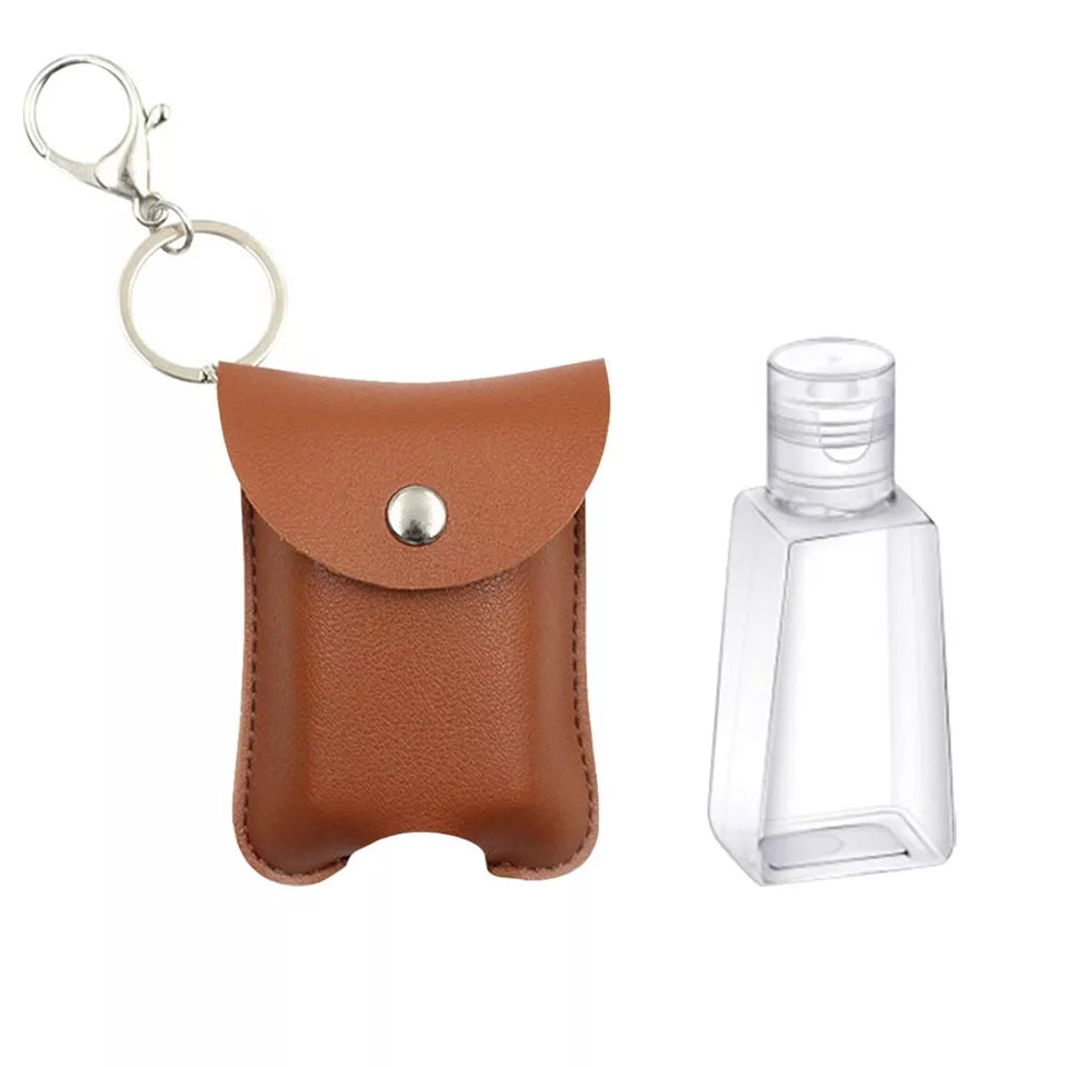 Lestherette-Hand-sanitizer-holder-keychain Brown