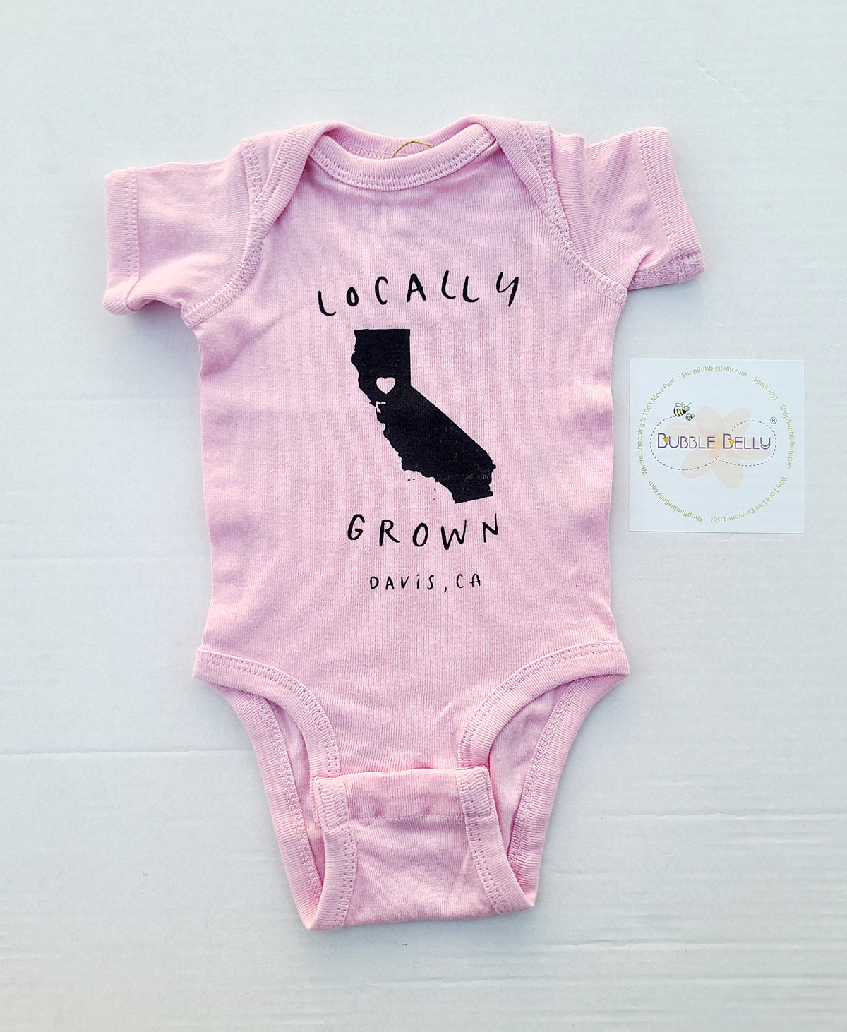 Locally Grown Davis CA baby bodysuit, candy pink