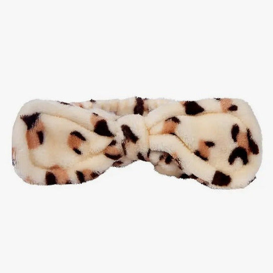Plush bow spa headband, leopard, headband
