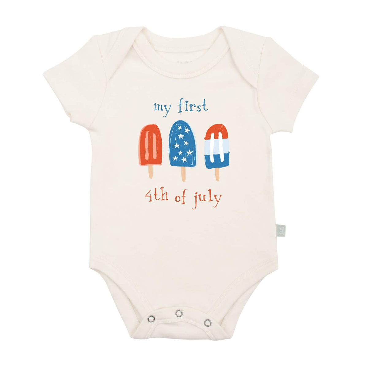 My First 4th of July organic baby bodysuit, front view