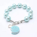 Pearlized Bead Charm Bracelet, Powder Blue Beaded Bracelet, Powder Blue Cookie and Silver Heart Charm, Silver Chain