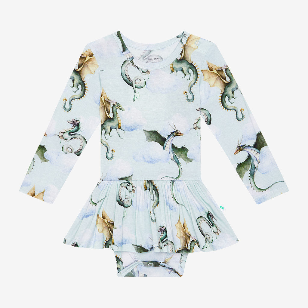 Posh Peanut twirl bodysuit, Percy dragon, front view
