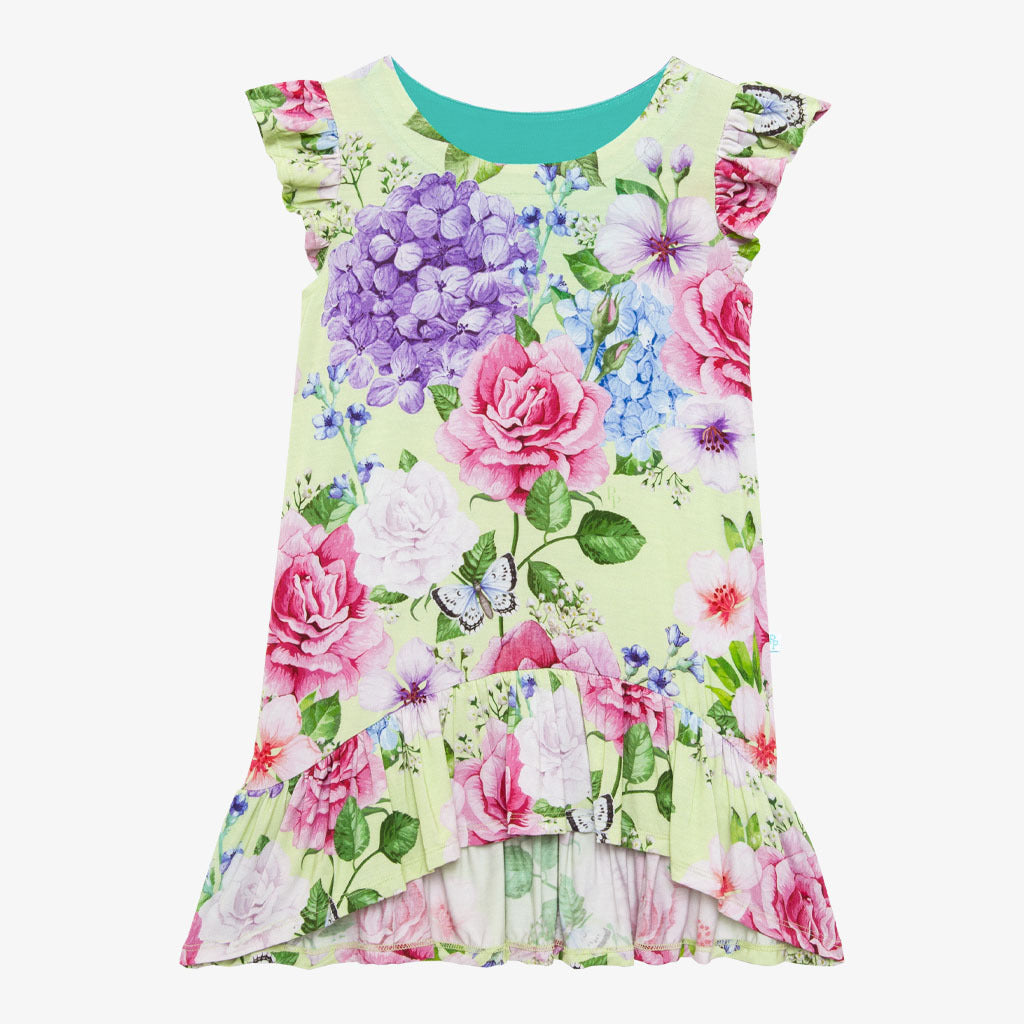 Posh Peanut ruffled hi-low dress, Georgina floral, front view