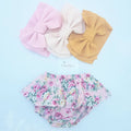 Ruffled bloomer diaper cover, pink rose floral, with bow headbands