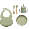 Silicone baby feeding set, sage green, full set