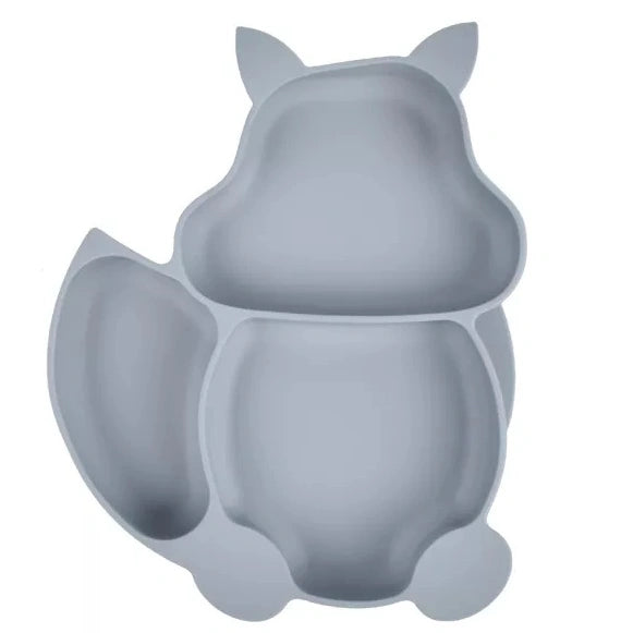 Silicone fox baby feeding set, grey, fox divided plate