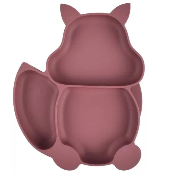 Silicone fox baby feeding set, maroon, fox divided plate