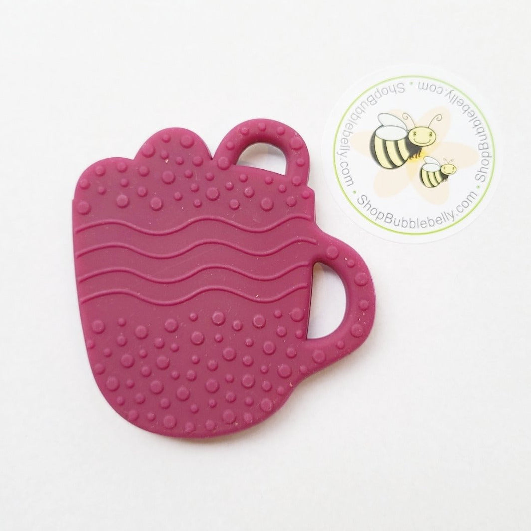 Hot chocolate mug silicone teether, berry, back view