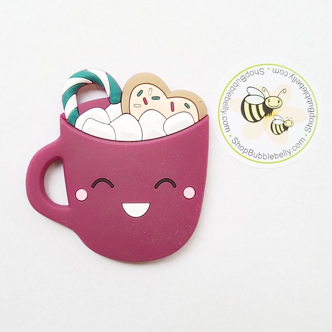 Hot chocolate mug silicone teether, berry, front view