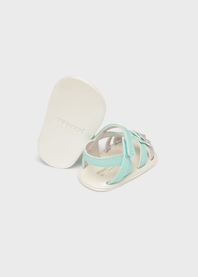  	9635 Mayoral Strappy Butterfly Sandals, Aqua/Cream back and bottom view