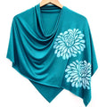 Women's hand-printed jersey poncho, chrysanthemum teal, poncho